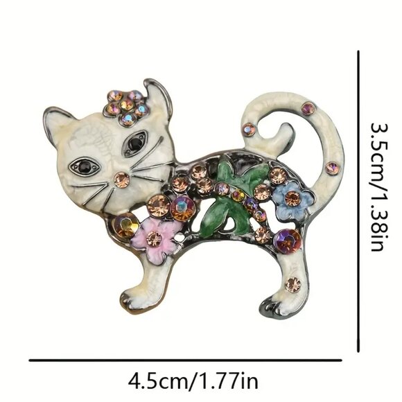 🌺 🌺 🌺 Vintage Style Floral Cat Brooch Pin - Picture 2 of 3